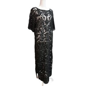 SUNO Black Lace‎ Overlay Maxi Dress Sheer Boat Neck Short Sleeve 8